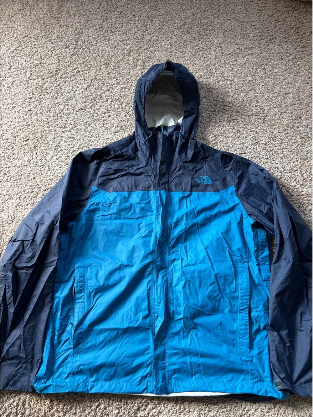 The North Face Venture 2 Jacket Mens rain jacket XL Blue Navy Weathered FLAWED